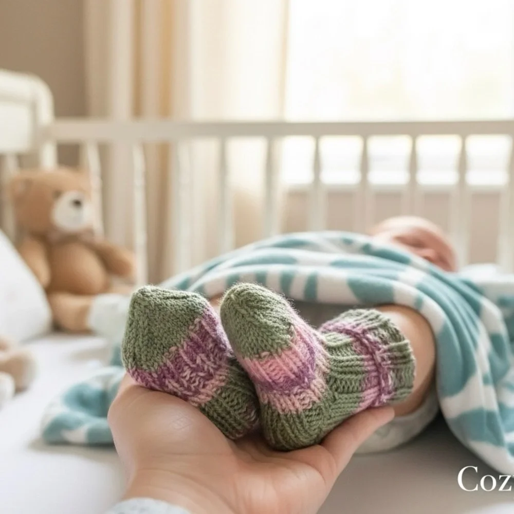 Baby Socks Hand Crafted Green Pink Purple Knit